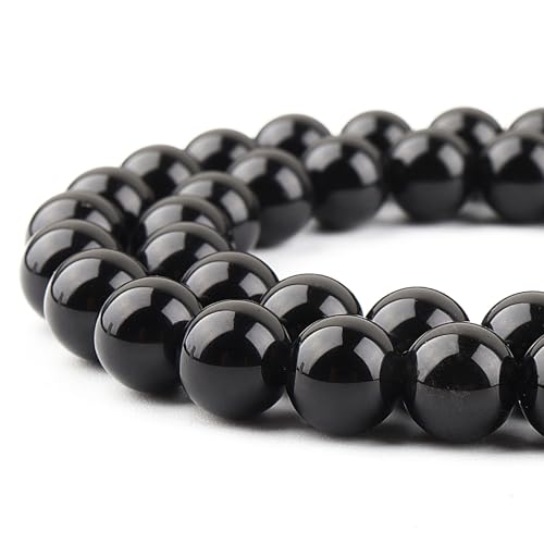 Natürliche schwarze Onyx-Perlen zur Schmuckherstellung, Kristall-Edelstein für Armbänder, 6 mm, rund, lose (59–62 Stück) von Generisch