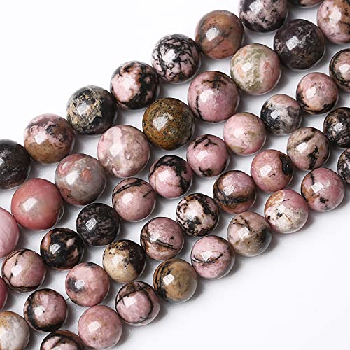 Natürliche schwarze Rhodonit-Perlen, Heilkraftsteine, rund, lose Edelsteine für Schmuckherstellung, Armband, Halskette, 38,1 cm, 10 mm, 38 Stück von Generisch