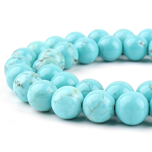 Natürliche türkisfarbene Perlen zur Schmuckherstellung – blauer Edelstein für Armbänder, 6 mm, runde lose Kristallperlen (59–62 Stück, Blaugrün) von Generisch