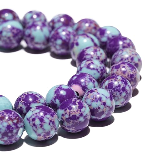 Natürlicher Edelstein, 10 mm, lila-blau, Meeressediment, imperiale Jaspis, Perlen, poliert, rund, glatt, für Armbänder, Schmuckherstellung, 38,1 cm, lose Perlen von Generisch