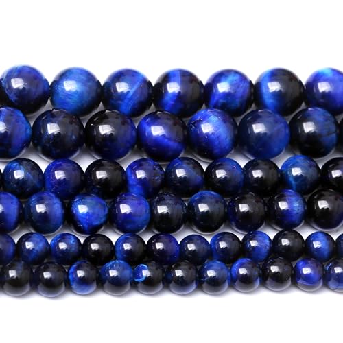 Natürlicher azurblauer Tigerauge-Edelstein, runde Kristall-Energie-Jade-Perlen für selbstgemachte Armbänder, Halsketten, Schmuck, 1 Strang, 39,4 cm, 35 Stück, 10 mm von Generisch