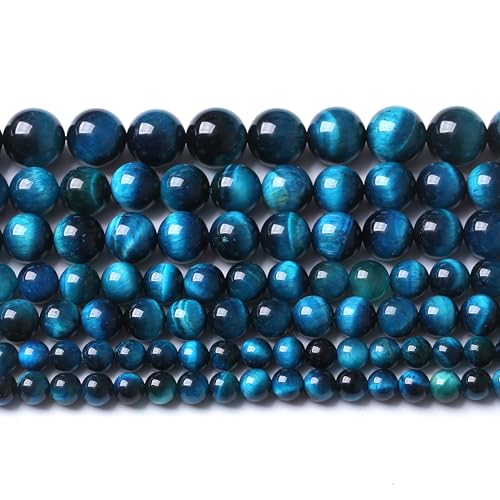 Natürlicher blauer Tigerauge-Edelstein, runde Kristall-Energie-Jade-Perlen für selbstgemachte Armbänder, Halsketten, Schmuck, 1 Strang, 39,4 cm, 31 Stück, 12 mm von Generisch