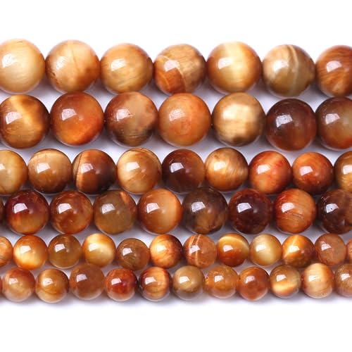 Natürlicher orangefarbener Tigerauge-Edelstein, runde Kristall-Energie-Jade-Perlen für selbstgemachte Armbänder, Halsketten, Schmuck, 1 Strang, 39,4 cm, 35 Stück, 10 mm von Generisch