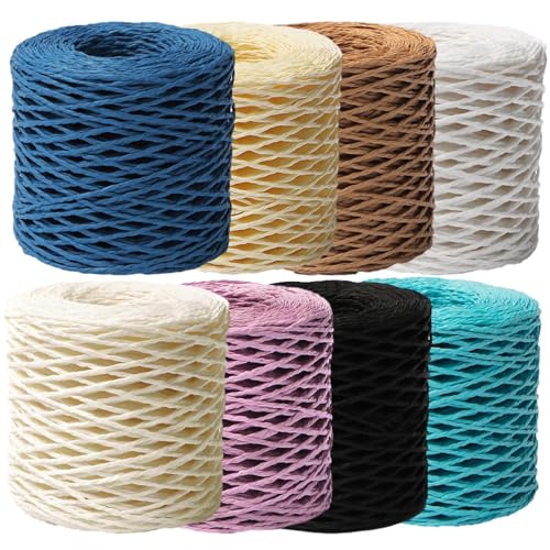 Natürliches Bastgarn, Set mit 8 matten Texturen, Häkel- und Strickgarn für Hüte, Strandtaschen, Dekorationen, Spielzeug, umweltfreundliches Bastelzubehör von Generisch