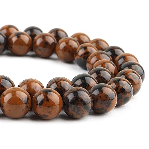 Naturstein-Edelstein zur Schmuckherstellung, Kristallperlen für Armbänder, 6 mm Jaspis, runde Perlen (58–60 Stück, Mahagoni-Obsidian) von Generisch