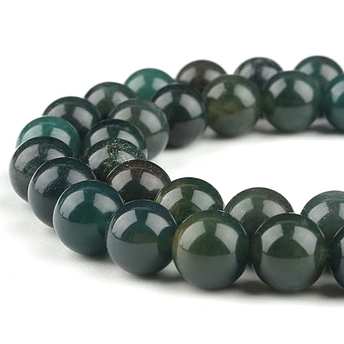 Naturstein-Edelstein zur Schmuckherstellung, Kristallperlen für Armbänder, runde lose Perlen (44–47 Stück, Moosachat) von Generisch