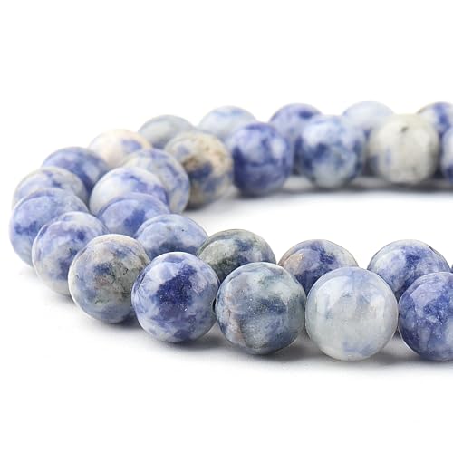 Naturstein-Edelstein zur Schmuckherstellung, Kristallperlen für Armbänder, runde lose Perlen 8 mm (44–47 Stück, Blauer Jaspis) von Generisch
