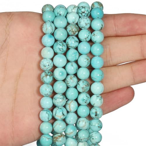 Naturstein-Perlen, rund, lose Perlen für Schmuckherstellung, Handarbeit, Armband, DIY, 39 cm, 6/8/10 mm, Türkis, 10 mm, 36 Stück von Generisch