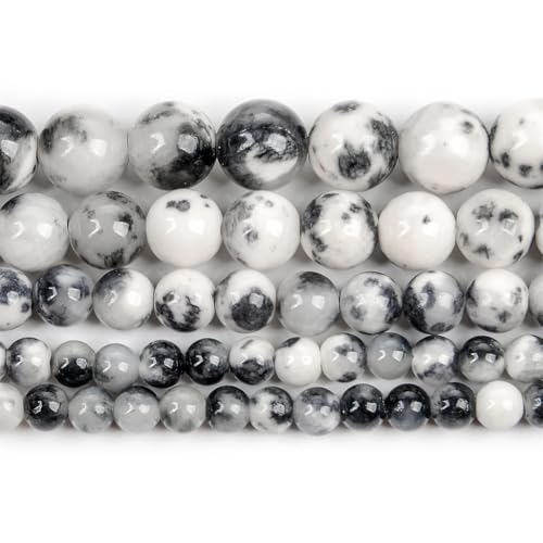Naturstein-Perlen, rund, lose Perlen für Schmuckherstellung, Handarbeiten, Armbänder, DIY-Strang, 6/8/10/12 mm, Schwarz/Weiß, 10 mm, 36–38 Stück von Generisch