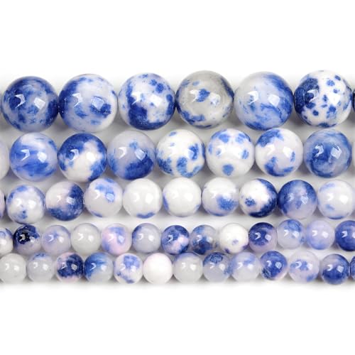 Naturstein-Perlen, rund, lose Perlen für Schmuckherstellung, Handarbeiten, Armbänder, DIY-Strang, 6/8/10/12 mm, Weiß/Blau, 10 mm, 36–38 Stück von Generisch