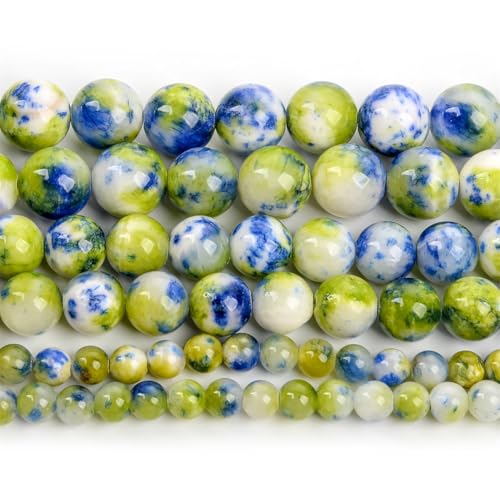 Naturstein-Perlen, rund, lose Perlen für Schmuckherstellung, Handarbeiten, Armbänder, DIY-Strang, 6/8/10/12 mm, blau, EN8, 8 mm, 44–46 Stück von Generisch