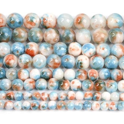 Naturstein-Perlen, rund, lose Perlen für Schmuckherstellung, Handarbeiten, Armbänder, DIY-Strang, 6/8/10/12 mm, blau-weiß, 60–62 Stück von Generisch