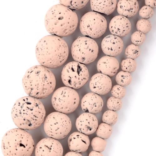 Natursteinperlen, 4 - 10 mm, Mischung aus Vulkangestein, Lava, Gummi, runde lose Perlen für Schmuckherstellung, helles Pinrk, 4 mm von Generisch