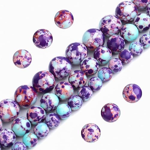 Natursteinperlen, 8 mm, lila-blau, imperialer Jaspis, poliert, rund, glatt, Edelsteinperlen für Schmuckherstellung, Erwachsene, 38,1 cm (lila-blauer, imperialer Jaspis, 8 mm) von Generisch