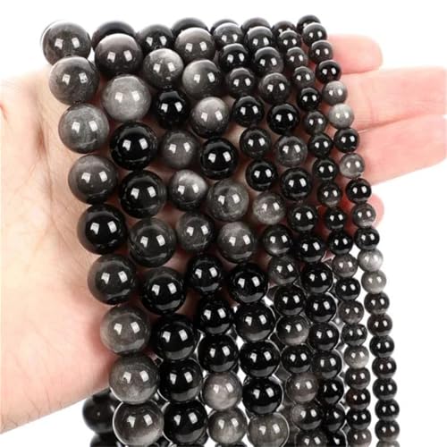 Natursteinperlen, Silberperlen für Schmuckherstellung, DIY-Armbänder, 4, 6, 8, 10 mm, 6 mm, 30 Stück von Generisch