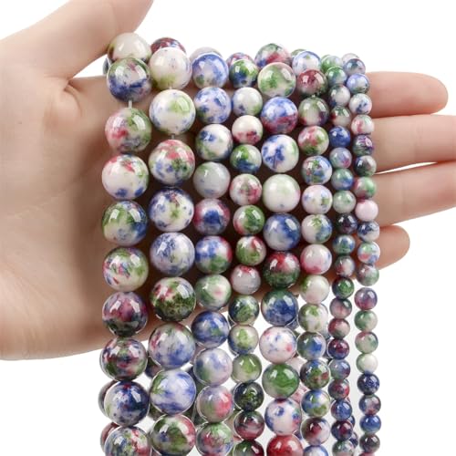 Natursteinperlen, bunte Jade, rund, lose, mattierte Perlen für Schmuckherstellung, DIY-Charm-Armbänder, 4–12 mm, 7, 10 mm, 36–38 Stück von Generisch