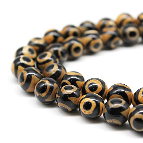Natursteinperlen, gelb, drei Augen, rund, lose Perlen für Schmuckherstellung, DIY, Armband, Halskette (10 mm) von Generisch