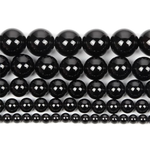Natursteinperlen, glatt, mehrfarbig, gestreift, Achat, lose Abstandshalter, Perlen für Schmuckherstellung, DIY-Armbänder, Zubehör, schwarzer Stein, 10 mm, 36–38 Stück von Generisch