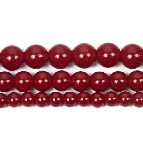 Natursteinperlen, rote Glasperlen, rund, lose Perlen für Schmuckherstellung, Handarbeit, DIY-Armband, Zubehör, H8168, 8 mm, 44–46 Stück von Generisch