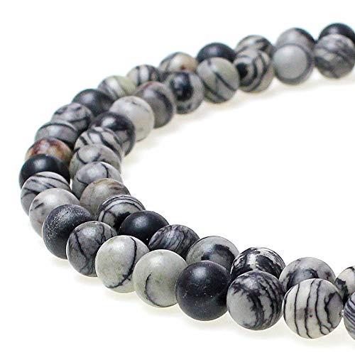 Natursteinperlen, schwarz, Netzwerkstein, rund, lose Perlen für Schmuckherstellung, DIY, Armband, Halskette, 8 mm von Generisch