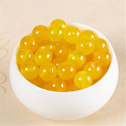 Natursteinperlen zur Schmuckherstellung, 37–38 Stück, 10 mm, Achat-Edelstein, glatt, rund, lose Perlen zum Selbermachen (gelb, 10 mm, 37–38 Stück) von Generisch