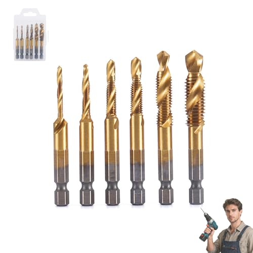 Neattidyly/Boundbreed/Beneficiak 3-in-1-Spiralbohrer-Set mit Sechskantschaft, professionelles Gewindebohrer-Werkzeugset, professionelle Wartungswerkzeuge (Gold-Long) von Generisch