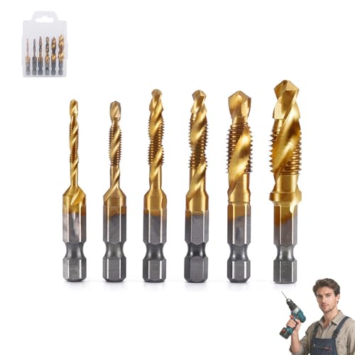 Neattidyly/Boundbreed/Beneficiak 3-in-1-Spiralbohrer-Set mit Sechskantschaft, professionelles Gewindebohrer-Werkzeugset, professionelle Wartungswerkzeuge (Gold-Short) von Generisch