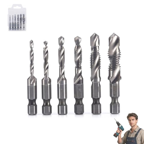 Neattidyly/Boundbreed/Beneficiak 3-in-1-Spiralbohrer-Set mit Sechskantschaft, professionelles Gewindebohrer-Werkzeugset, professionelle Wartungswerkzeuge (Silver-Short) von Generisch