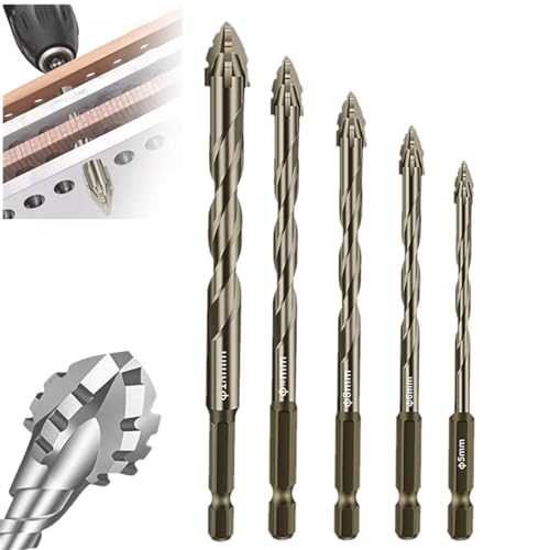 Neuer vierschneidiger Sägezahn-Exzenterbohrer, hochfester 4-schneidiger gezackter Exzenterbohrer-Satz für Glas, Keramik, Holz und Metall (Gold, 5+6+8+10+12) von Generisch