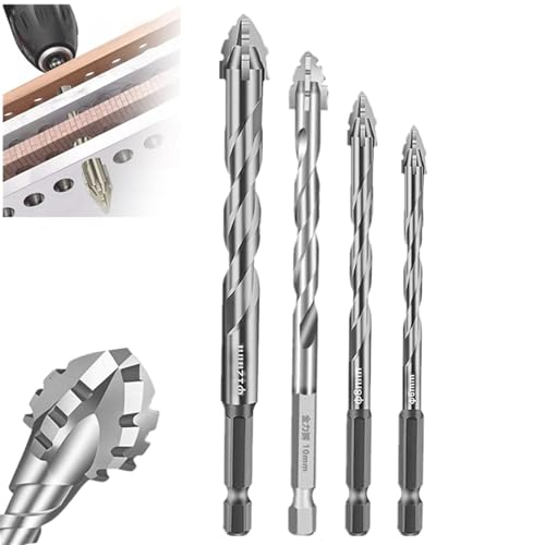 Neuer vierschneidiger Sägezahn-Exzenterbohrer, hochfester 4-schneidiger gezackter Exzenterbohrer-Satz für Glas, Keramik, Holz und Metall (Silver, 6+8+10+12) von Generisch
