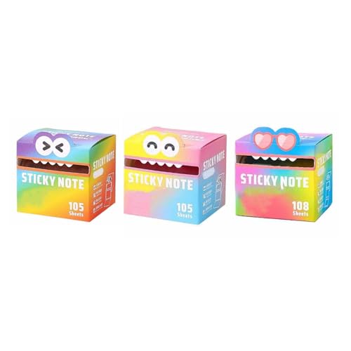 Niedliche Haftnotiz Mit Monstermuster, Lustige Haftnotizen Mit Pastellfarbenen Tieren, Selbstklebende Auszieh-Notizblöcke, Leicht Zu Verschickende Notizblöcke, Lebendiges Farbverlaufsdesign(3PCS(A)) von Generisch