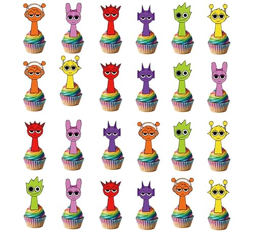 Niedliche Sprunki-Cupcake-Aufsätze, Dekorationsset für Partygeschenke, Kuchendekorationen, Geburtstag, Abschlussfeier, Babyparty, Zubehör, 24 Stück (Regenbogen) von Generisch