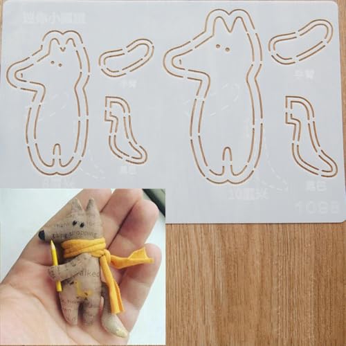 Niedliche Tier-Puppen-Nähschablone, Quilt-Vorlagen, Zeichenvorlage, Tutorial, weicher Kunststoff, Stickvorlage, Patchworks, Handkonto, Quilt-Lineal für Bastelarbeiten, Kunst, 1098, Mini-Fuchs von Generisch