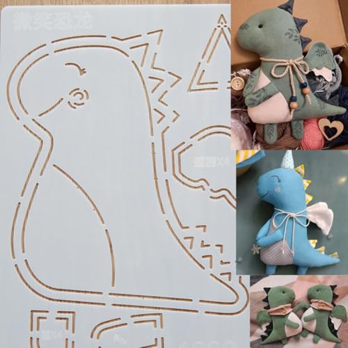 Niedliche Tierpuppen-Nähschablone, Quilt-Vorlagen, Zeichenvorlage, Tutorial, weicher Kunststoff, Stickvorlage, Patchwork, Handkonto, Quilt-Lineal für Bastelarbeiten, Kunst, 1099 Dinosaurier von Generisch