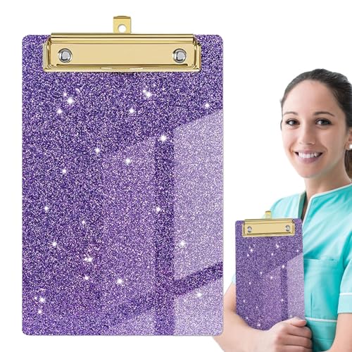 Niedliches Klemmbrett,Acryl-Klemmbrett - Glitzer-Binder-Klemmbretter | Leichtes, tragbares, schickes, flaches Glitzer-Klemmbrett im Letter-Format mit goldenem Clip für die Krankenpflege im Klassenzimm von Generisch