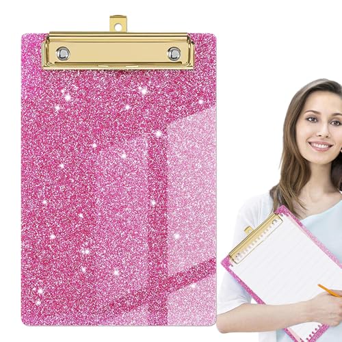 Niedliches Klemmbrett,Acryl-Klemmbrett -Glitzer-Binder-Klemmbretter | Leichtes, tragbares, schickes, flaches Glitzer-Klemmbrett im Letter-Format mit goldenem Clip für die Krankenpflege im Klassenzimm von Generisch