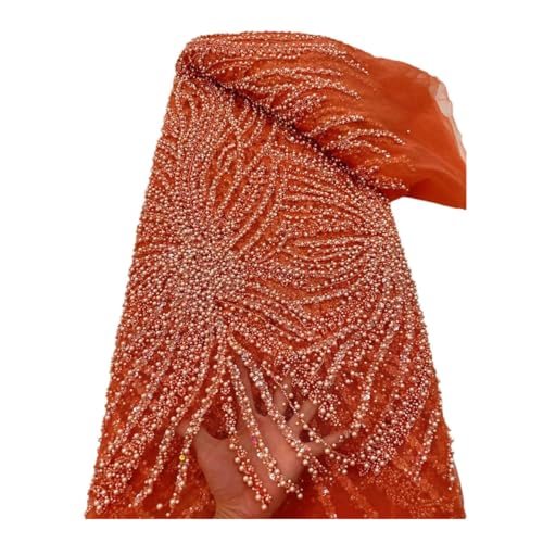 Nigerianischer handgefertigter Perlen-Tüll-Spitzenstoff, afrikanische Luxus-Pailletten, Perlen, Netzstoff für Brautkleid, Ballkleid von Generisch