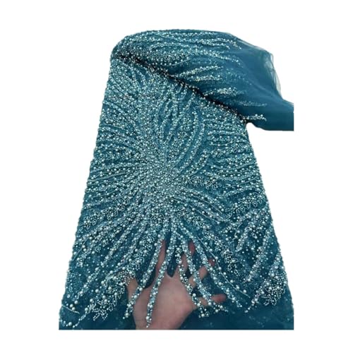 Nigerianischer handgefertigter Perlen-Tüll-Spitzenstoff, afrikanische Luxus-Pailletten, Perlen, Netzstoff für Brautkleid, Ballkleid von Generisch