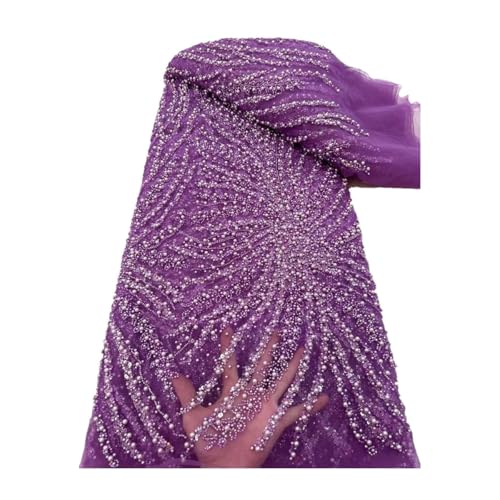 Nigerianischer handgefertigter Perlen-Tüll-Spitzenstoff, afrikanische Luxus-Pailletten, Perlen, Netzstoff für Brautkleid, Ballkleid von Generisch
