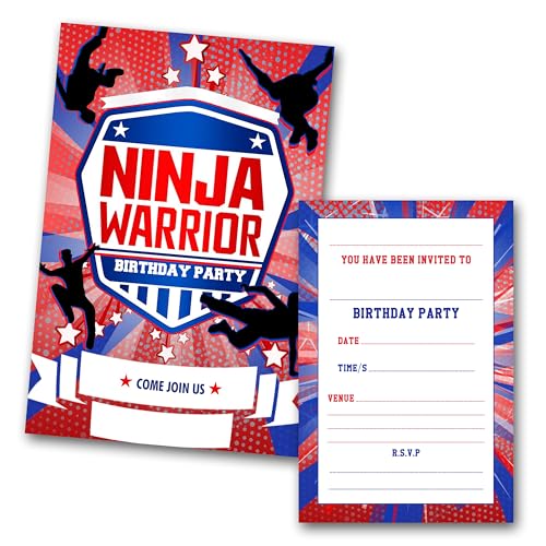 Ninja Warrior Einladungen zum Schreiben auf Geburtstagsparty, 12 Stück von Generisch