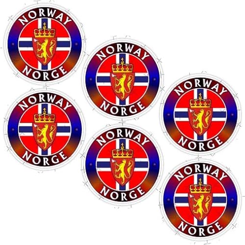 Norwegen Norge – Flaggen-Wappen, rund, Kongeriket Noreg, Norwegisch, 40 mm, Vinyl-Mini-Aufkleber, 6 Stück Norwegen Norge – Flaggen-Wappen, rund, Kongeriket Noreg, Norwegisch, 40 mm, Vinyl-Mini-Aufkleber, 6 Stück von Generisch
