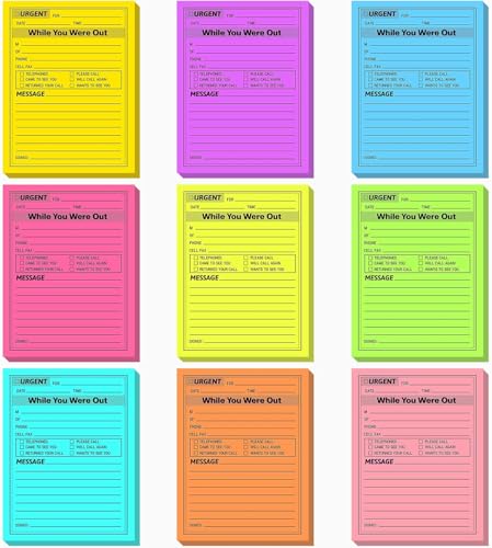 Notizblock für Planer, 10,2 x 12,7 cm, fluoreszierende Haftnotizen, 40 Blatt, selbstklebende Nachrichtenblöcke für Anrufe/dringende Notizen (Bürobedarf), 9 Stück von Generisch