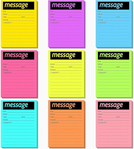 Notizblock für Telefonnachrichten, 10,2 x 12,7 cm, fluoreszierende Haftnotizen, 50 Blatt, selbstklebende Notizblöcke für dringende Arbeitsgespräche, 9 Stück von Generisch