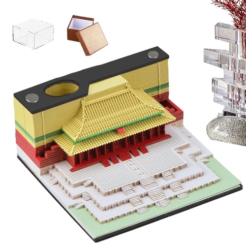 Notizblock zum Schnitzen, Haftnotizen, chinesischer Stil, Schnitzkunst-Notizblock, Notizkarten mit Stifthalter, nicht klebrige Notizen, Papierschnitzerei für Heimarbeit, 8 x 8 x 3,8 cm von Generisch