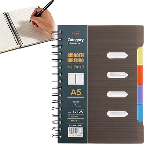 Notizbuch mit 4 Fächern, großes, Notizbücher für die Arbeit, Vielseitiges Notizblock für Schule, Beruf, Alltag (Coffee, One Size) von Generisch