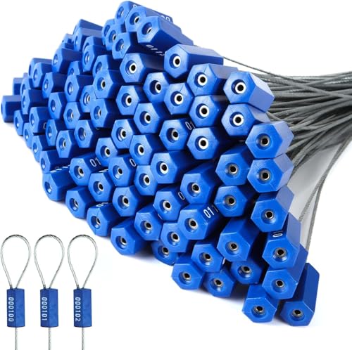Nummerierte Sicherheitskabeldichtungen, manipulationssicher, Stahldraht, Kabelanhänger, Kabeldichtungen, Gurt, Blau, 10 Stück Nummerierte Sicherheitskabeldichtungen, manipulationssicher, Stahldraht, Kabelanhänger, Kabeldichtungen, Gurt, Blau, 10 Stück von Generisch
