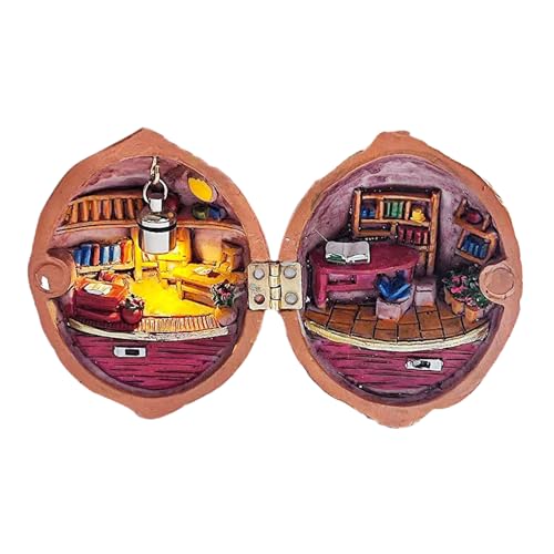 Nussschale aus Kunstharz – Miniatur-Bibliotheksset, geheime 3D-Szene in Walnuss | Kreatives Bastelmodell für Erwachsene, realistisches Buchecken-Design für Heimdekoration oder Geschenkzwecke von Generisch