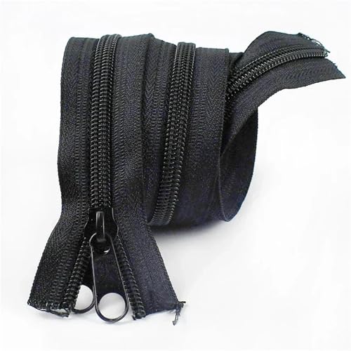 Nylon-Reißverschlussband, durchgehende Spiralreißverschlüsse mit Schieber 3# 5# 8# 10#, 1/2/5 Meter Länge für die Reparatur von Kleidung, Jacken und Koffern(BlackDouble,2M_NO8) von Generisch