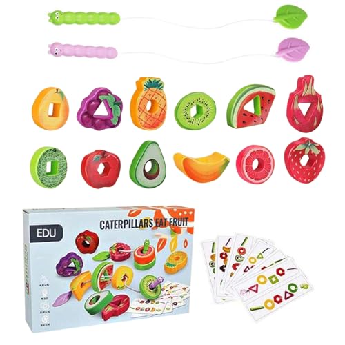 Obst-Fädelspiel – Pädagogisches Fädelspielzeug, farbenfrohes Montessorian-Aktivitätsset | Perlenset mit Schnürsenkeln und verschiedenen Formen, interaktive Werkzeuge für die Feinmotorik und sensorisch von Generisch