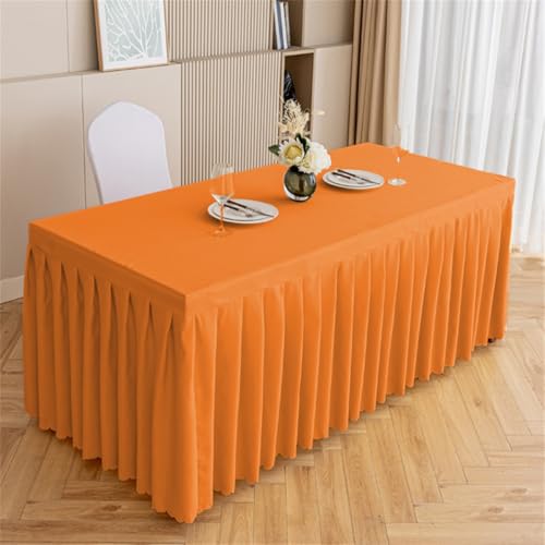 Orangefarbener rechteckiger Spandex-Tischrock – plissierte Stretch-Tischdecke für Hochzeiten, Geburtstage, Babypartys und Bankette (240 x 40 x 75 cm) – flauschige Party-Tischdecke von Generisch